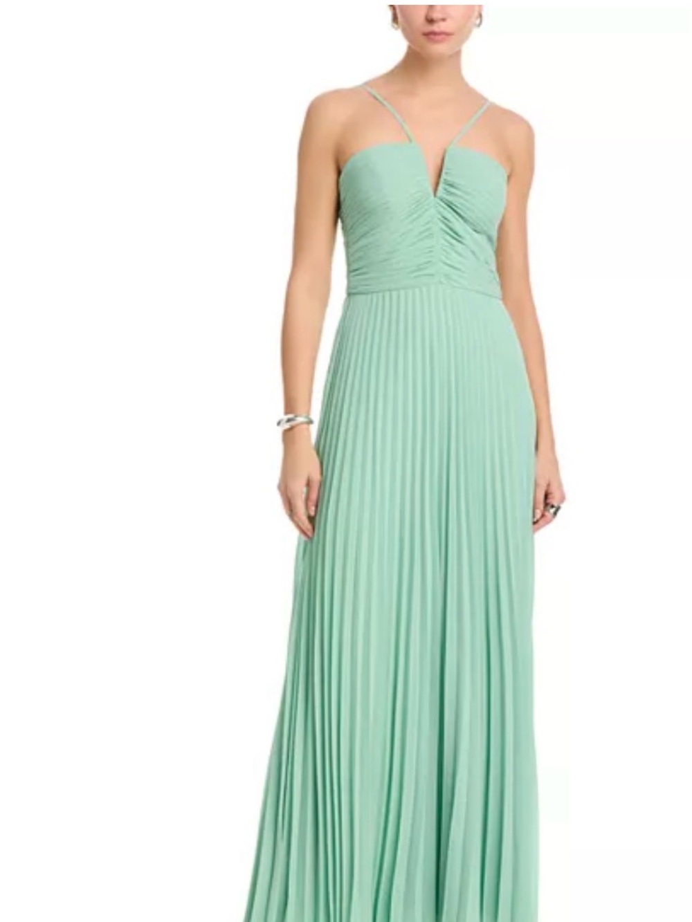 Aqua Mint Green Pleated Spaghetti Strap Maxi Dress